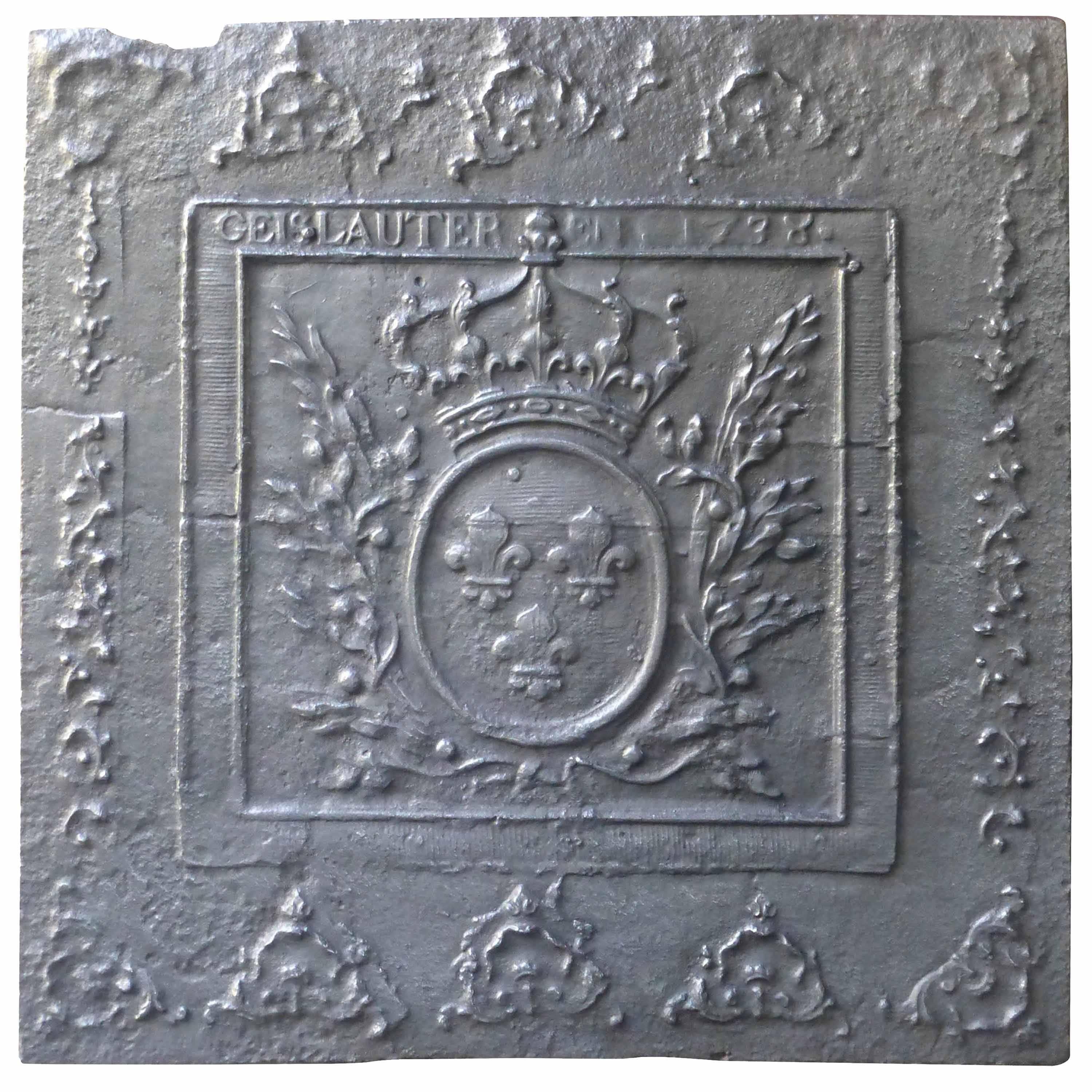 18th Century Fireback with Arms of France