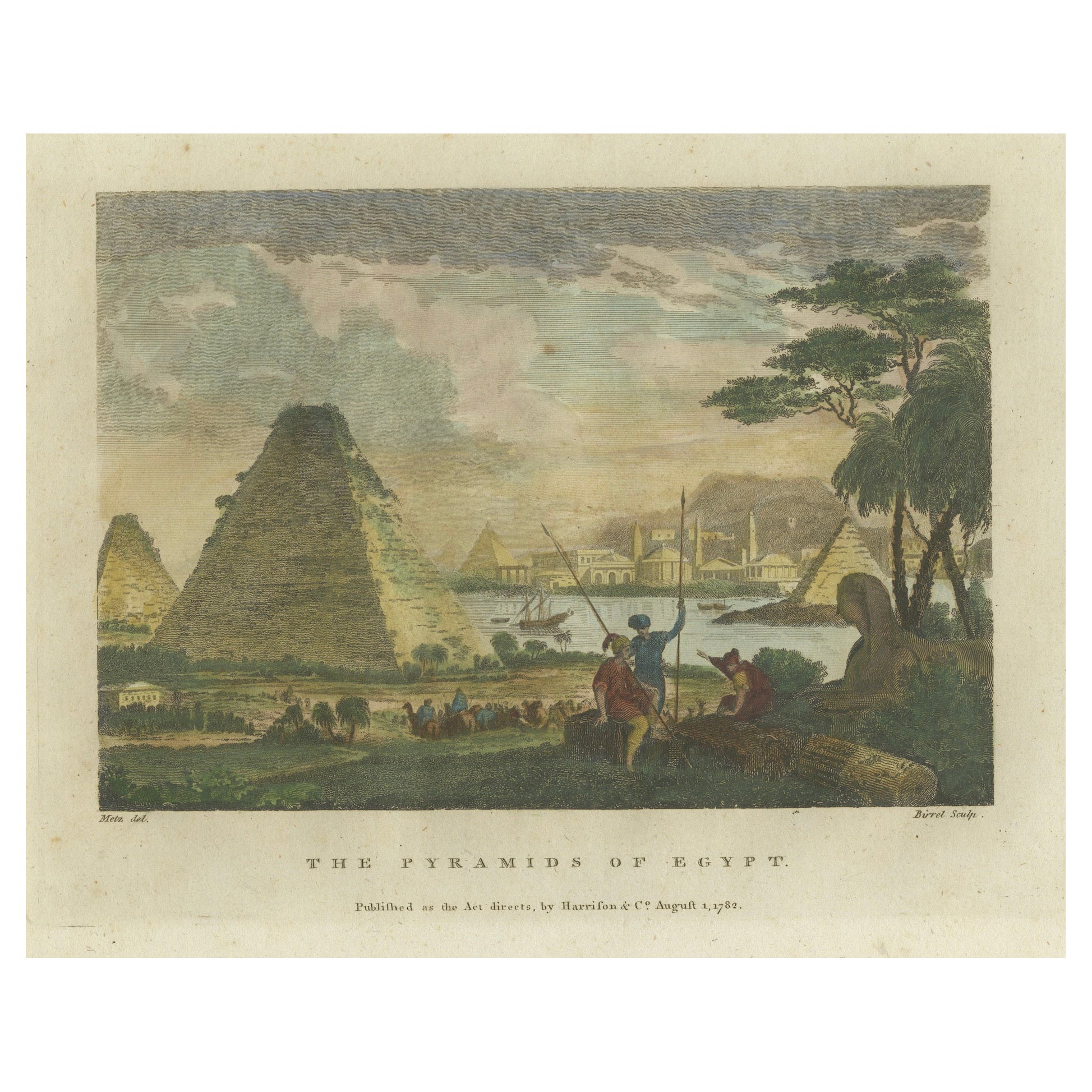 Giza-Pyramiden und Sphinx und Gravur: Eine ägyptische Vista aus dem 18. Jahrhundert, 1782