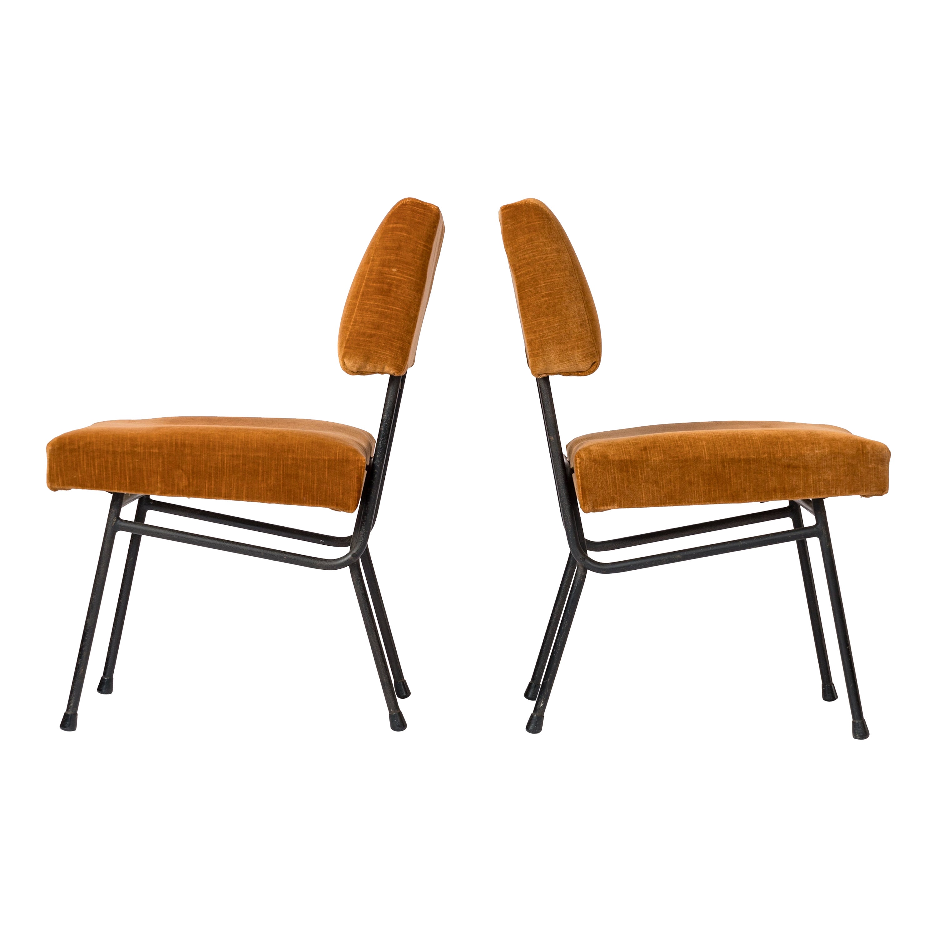 Pair of Marigold Velvet Adjustable Chairs att. Pierre Guariche - France 1960's For Sale