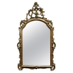 Antique Italian Gilded Mirror 1800s Intaglio Leaf Patterns and Mercury Glass