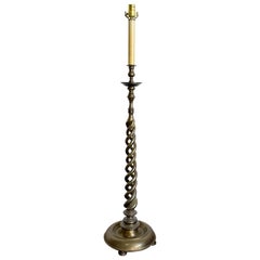 Antique English Brass Barley Twist Candle Stick Floor Lamp