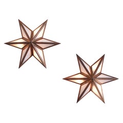 Pareja de apliques en forma de estrella de latón y cristal, Italia, años 60