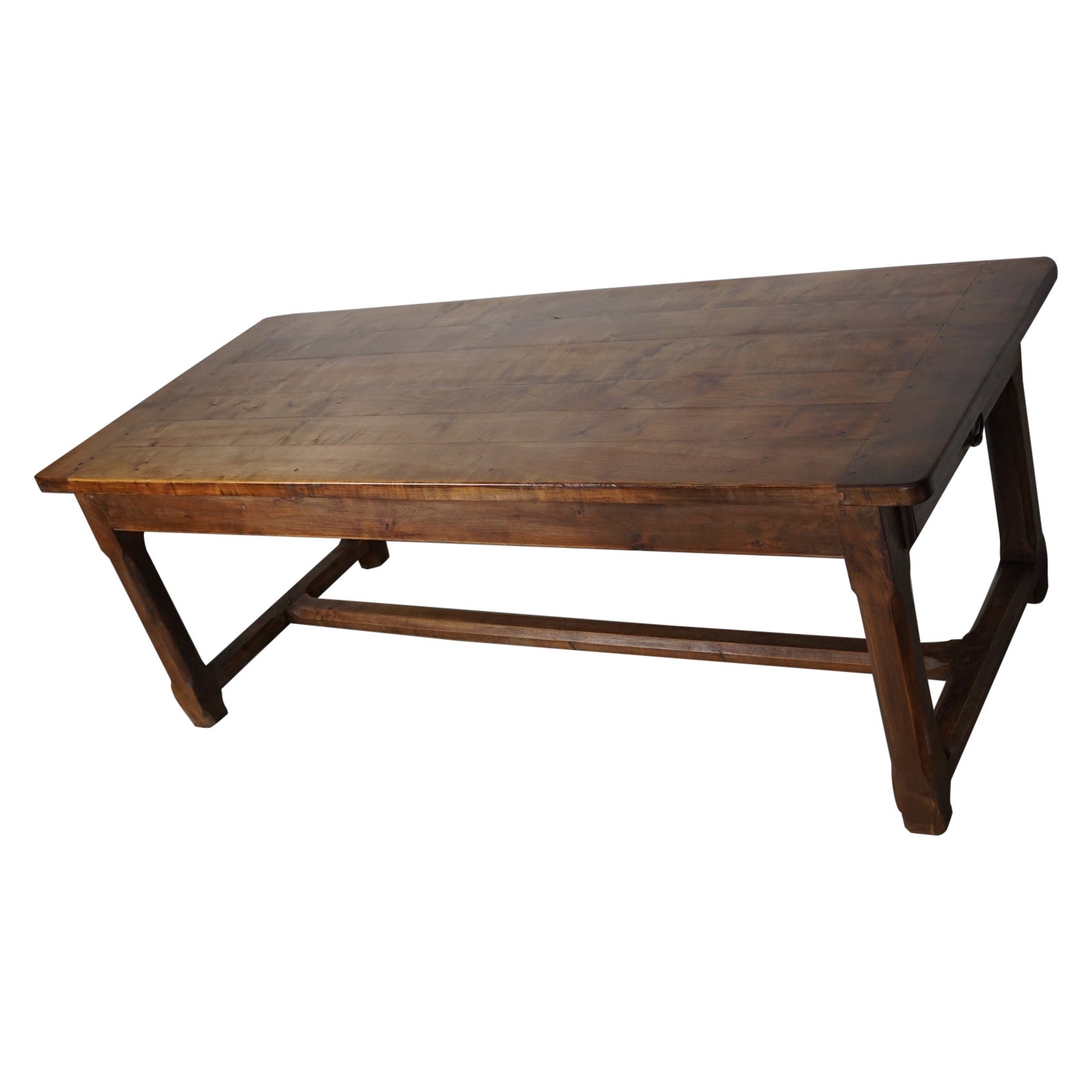 Large Vintage French Rustic Farmhouse Cherry Dining Table, 1950s For Sale