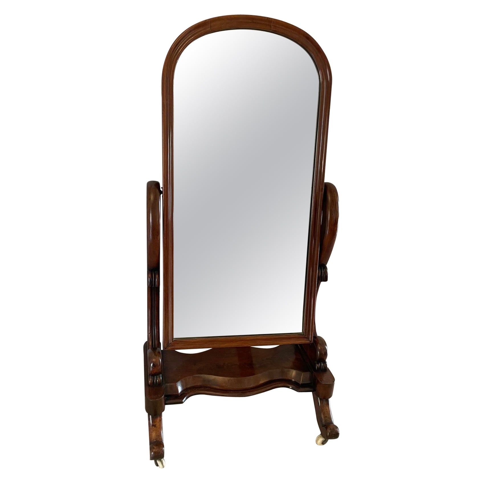 Antique Victorian Quality Mahogany Cheval Mirror 