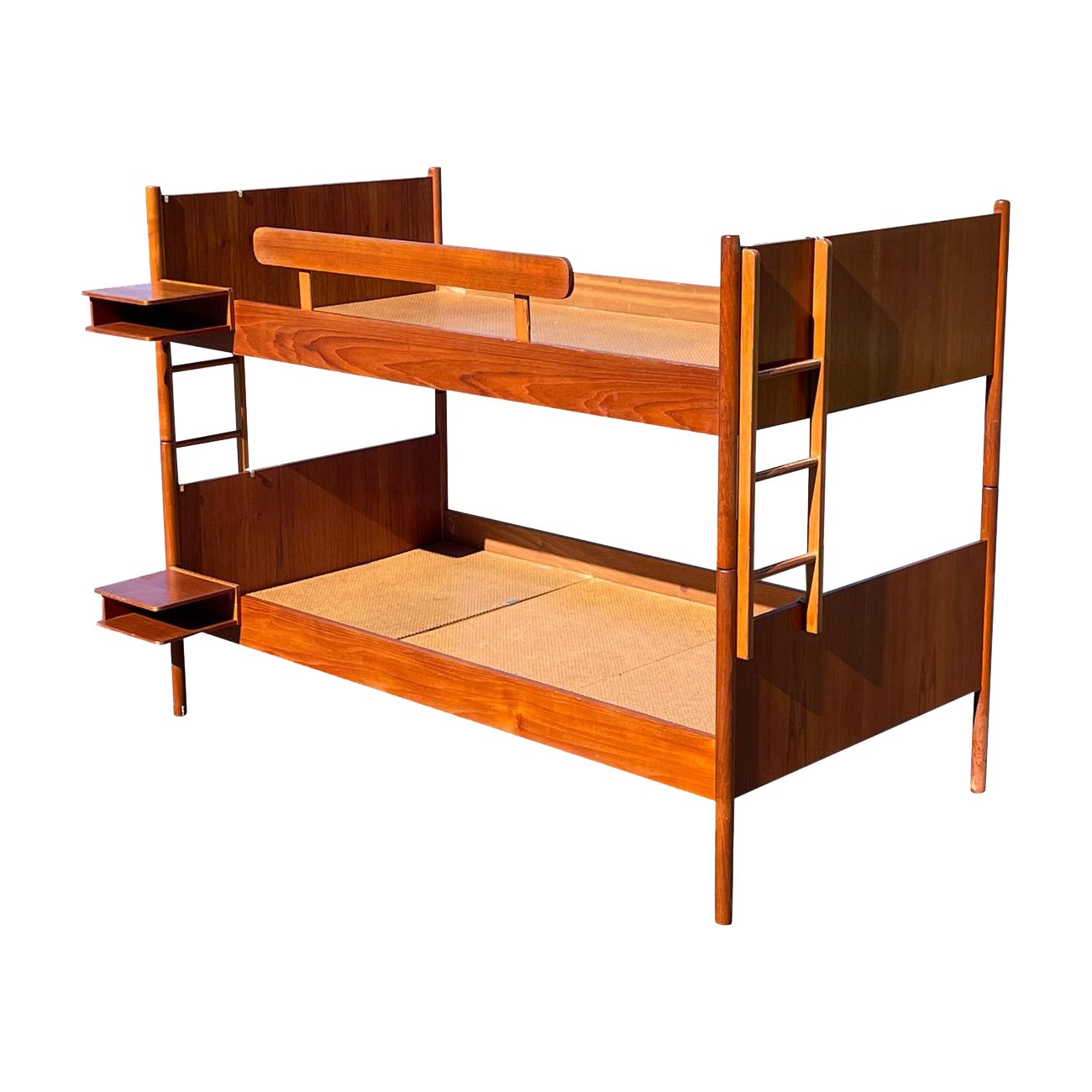 1960s Mid Century Danish Modern Teak Bunk Beds With Ladders & Shelving 