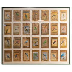 Retro Framed Picture Composed of Twenty-Eight Hand-Painted Bird Pictures