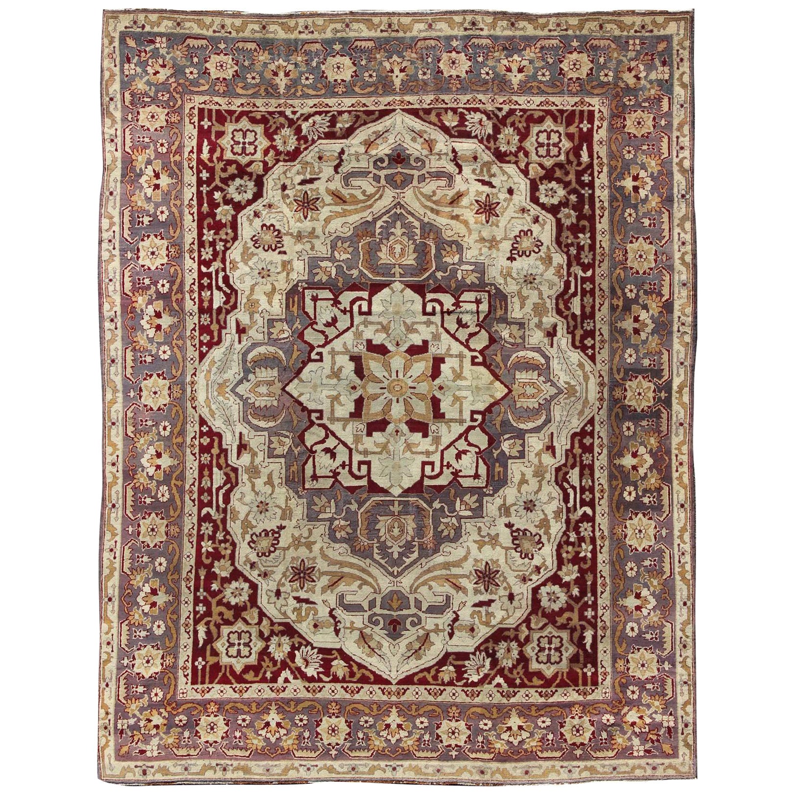 Antique 19th Century Indian Agra Carpet with a Floral Medallion Design For Sale