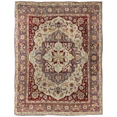Antique 19th Century Indian Agra Carpet with a Floral Medallion Design