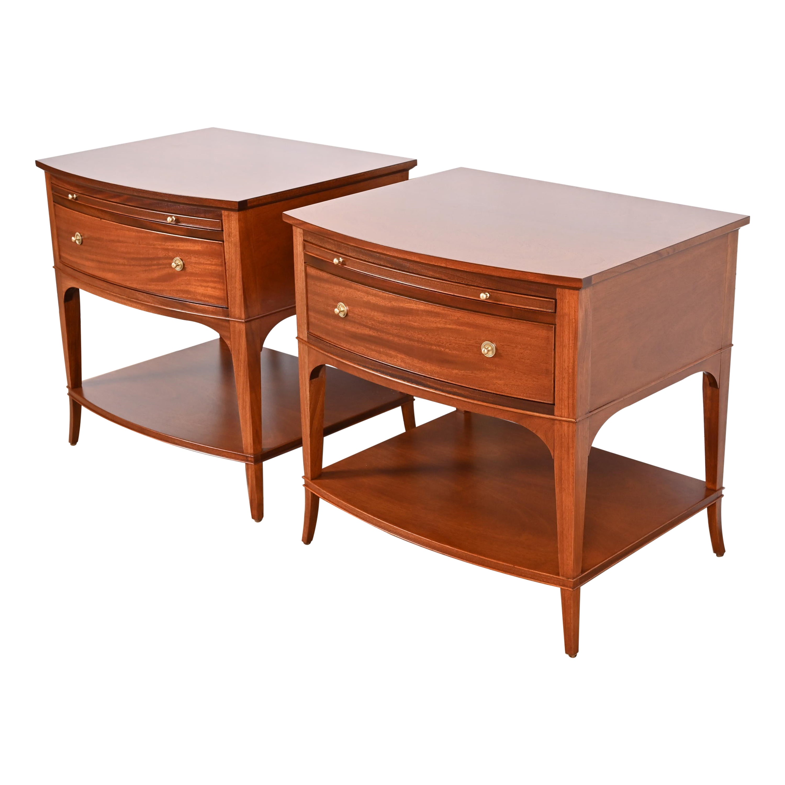Baker Furniture Regency Mahogany Bedside Tables, Newly Refinished For Sale