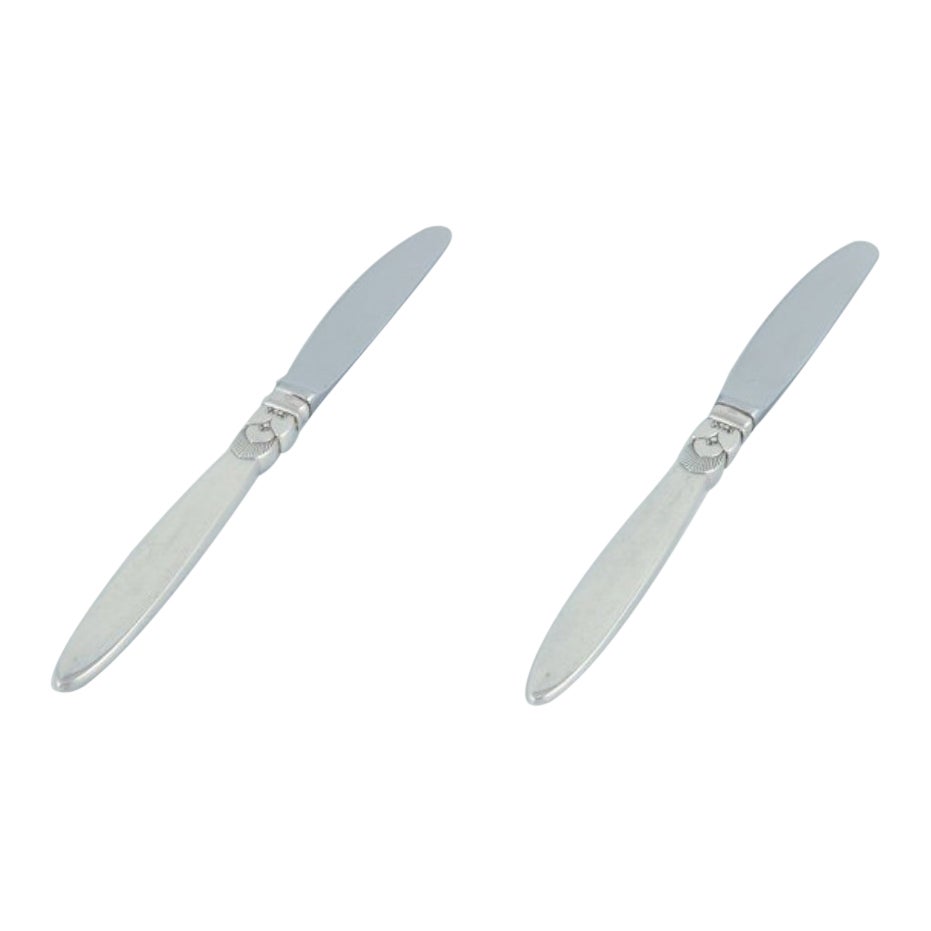 Georg Jensen Cactus. Two long-handled lunch knives in sterling silver. For Sale