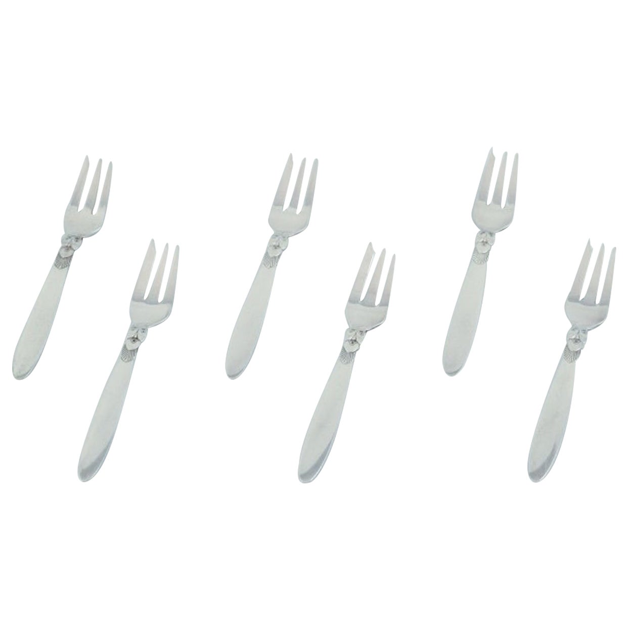 Georg Jensen Cactus. Six cake forks in sterling silver. 