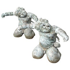 Vintage Pair of Bronze Sculpture Cherub Coffee Side Table