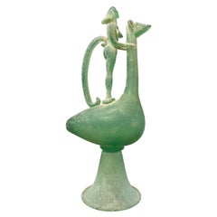 Large Scavo Corroso Sculpture Decanter Jar Vase with Figural Nude