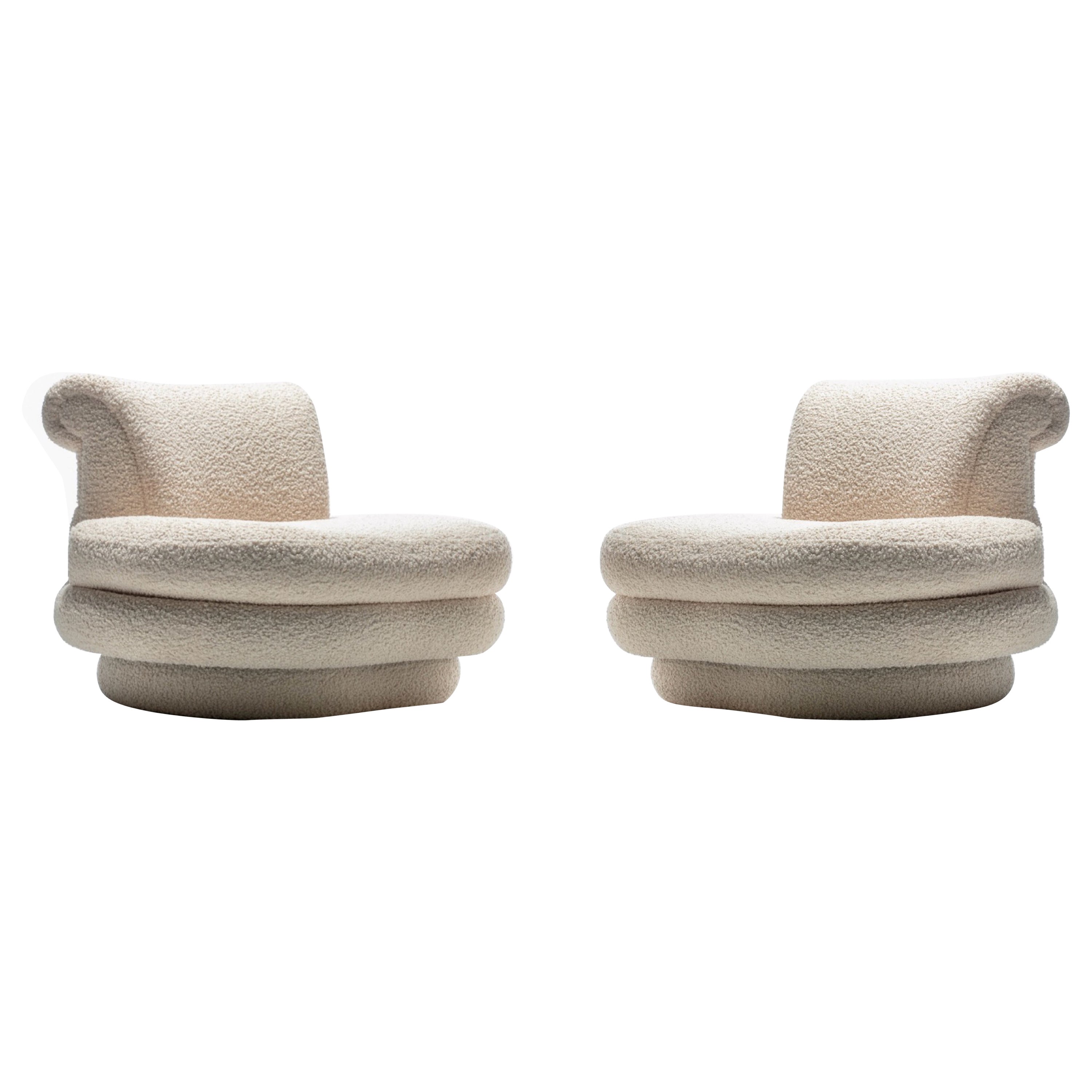Adrian Pearsall Channeled Post Modern Slipper Chairs in Ivory White Bouclé For Sale