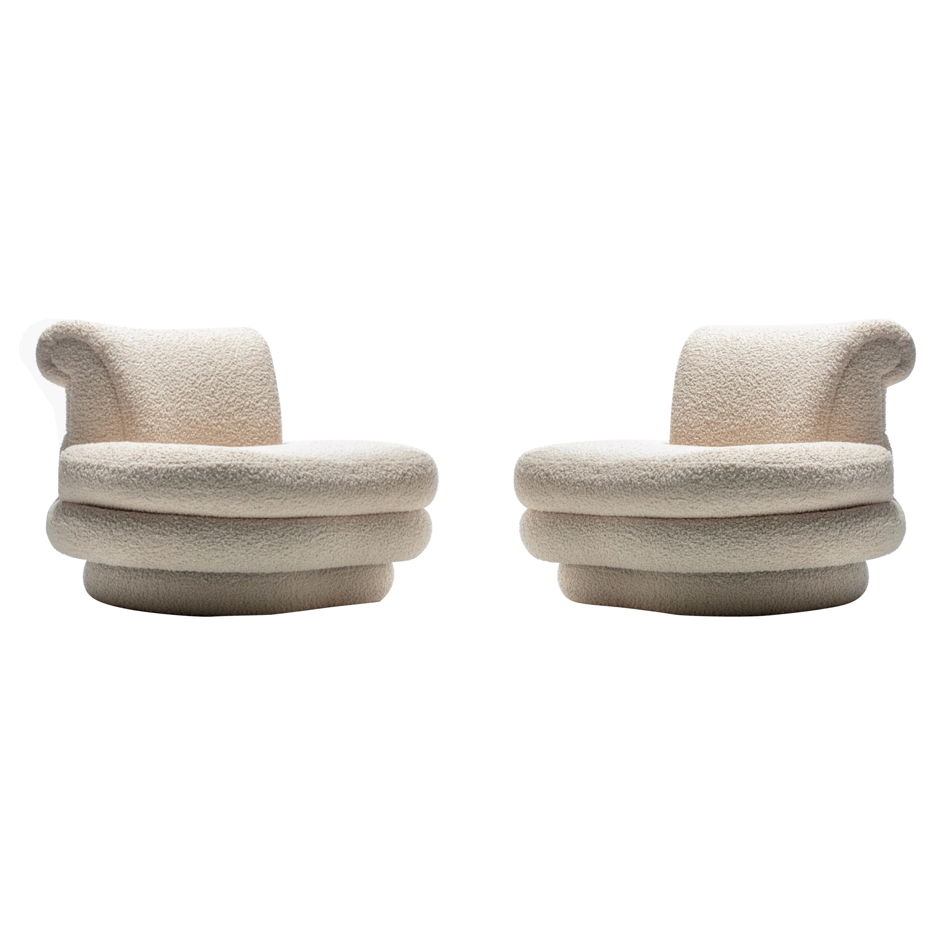 Adrian Pearsall Sillones Postmodernos Acanalados en Bouclé Blanco Marfil