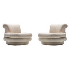 Vintage Adrian Pearsall Channeled Post Modern Slipper Chairs in Ivory White Bouclé