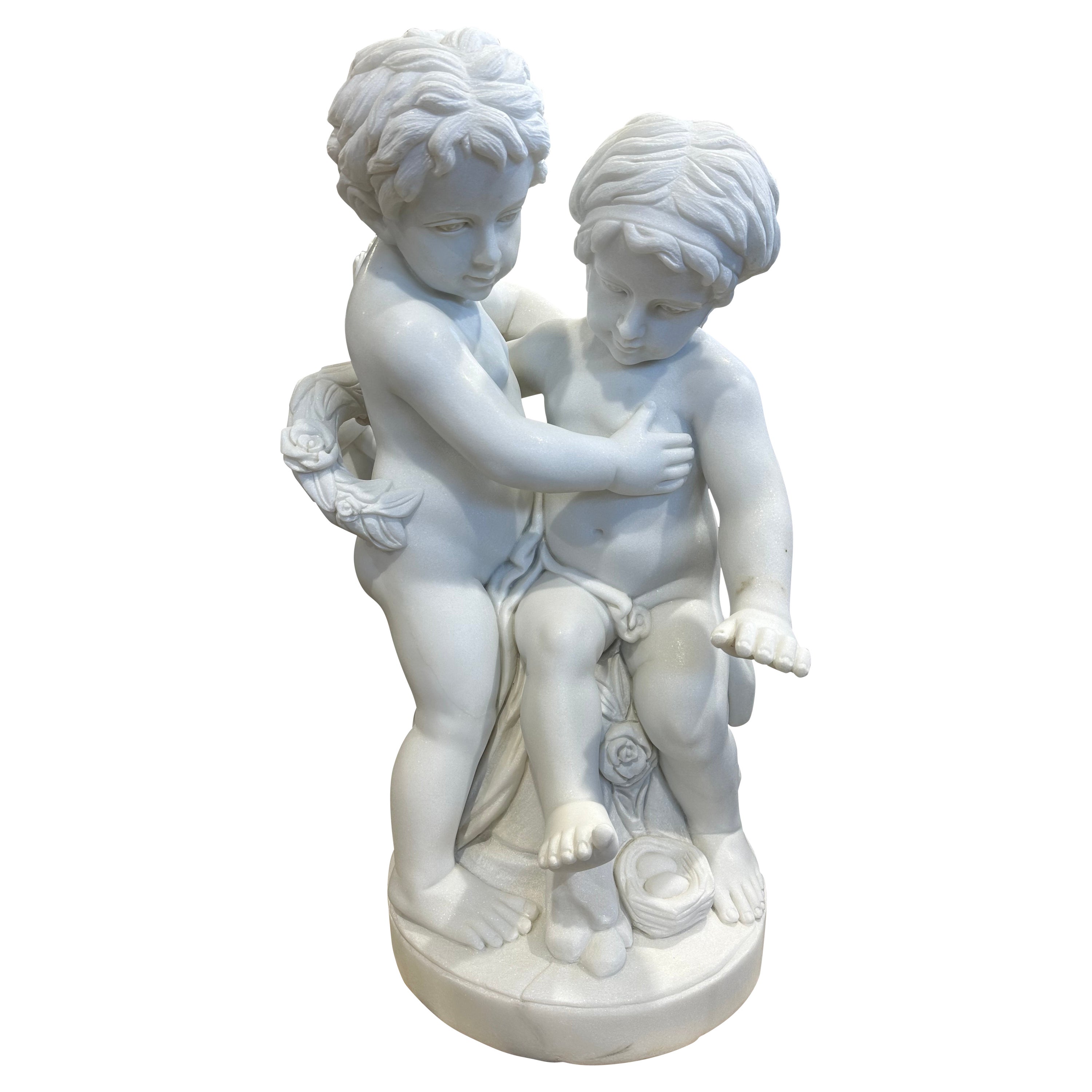 Delightful Marble Sculpture Of Two Putti For Sale at 1stDibs