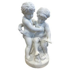 Delightful Marble Sculpture Of Two Putti