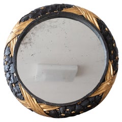 Antique Ebonised & Gilt Circular Mirror, 19th Century