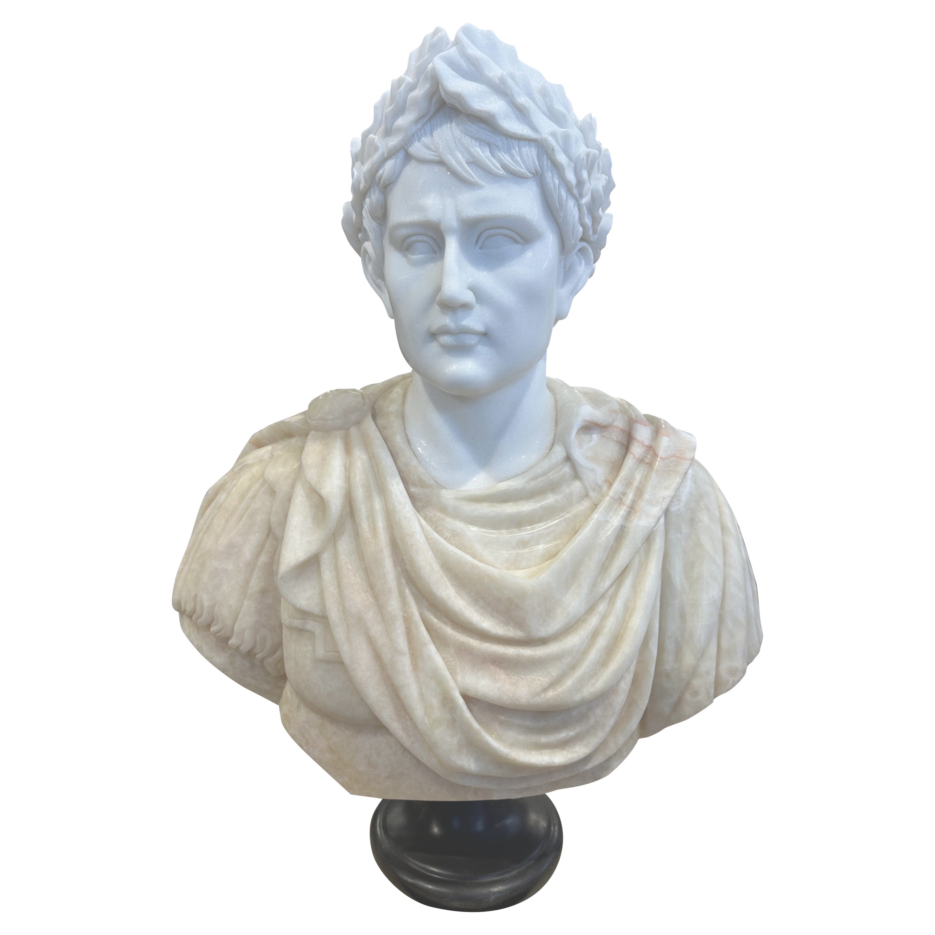Classical Style Two Tone White And Beige Marble Bust For Sale