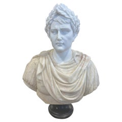Vintage Classical Style Two Tone White And Beige Marble Bust