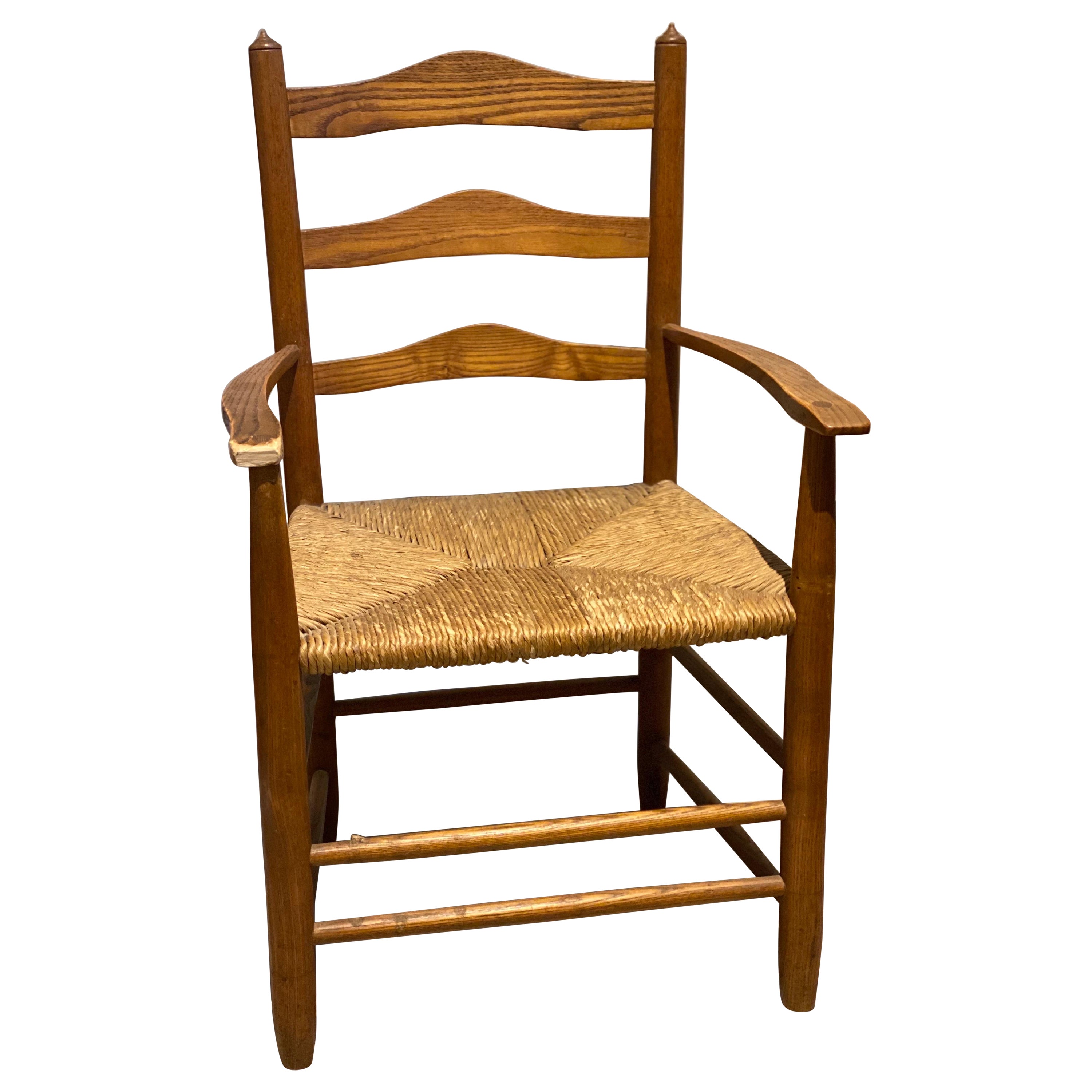 A Child's Wooden Chair with Handwoven Rush Seat, American For Sale