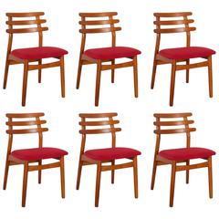 Poul Volther #J48 FDB Oak Dining Chairs, Set of Six, Red 5
