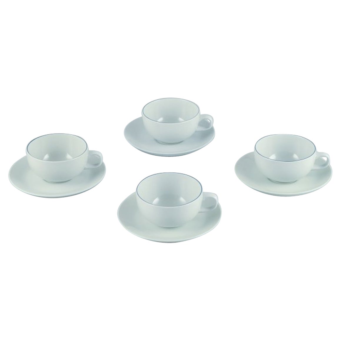 Four Aluminia/Royal Copenhagen blue line coffee cups and saucers.  For Sale
