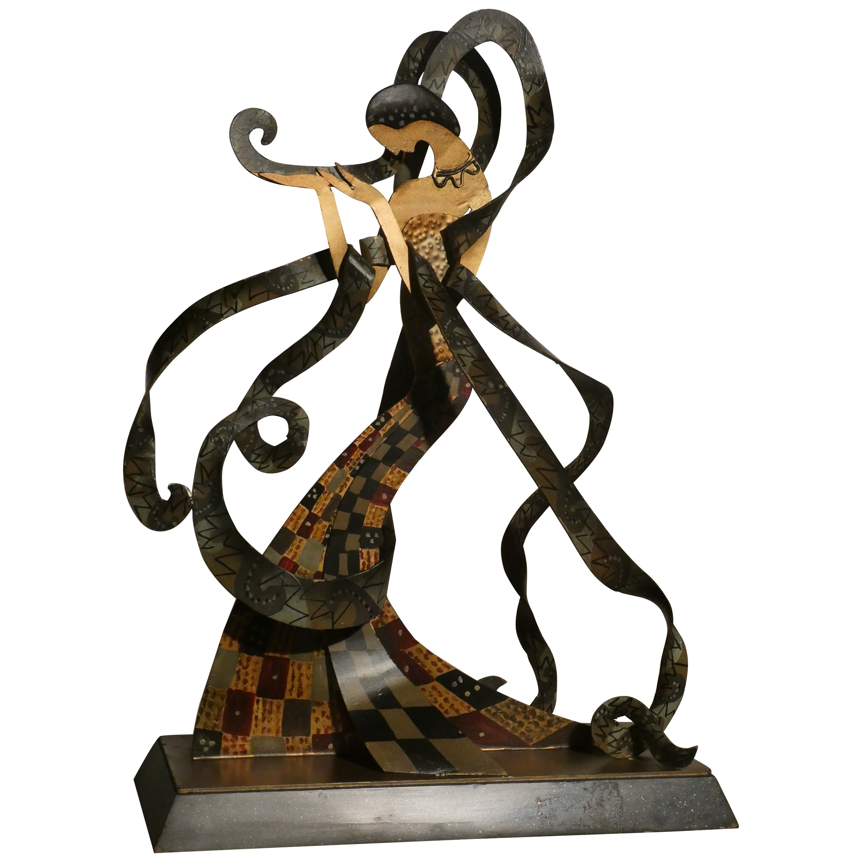 Escultura decó en hierro y esmalte, Salomé bailando para Herodes, Austria principios del siglo XX en venta