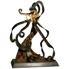 Iron and enamel Deco sculpture, Salome dancing for Herod, Austria early 1900s