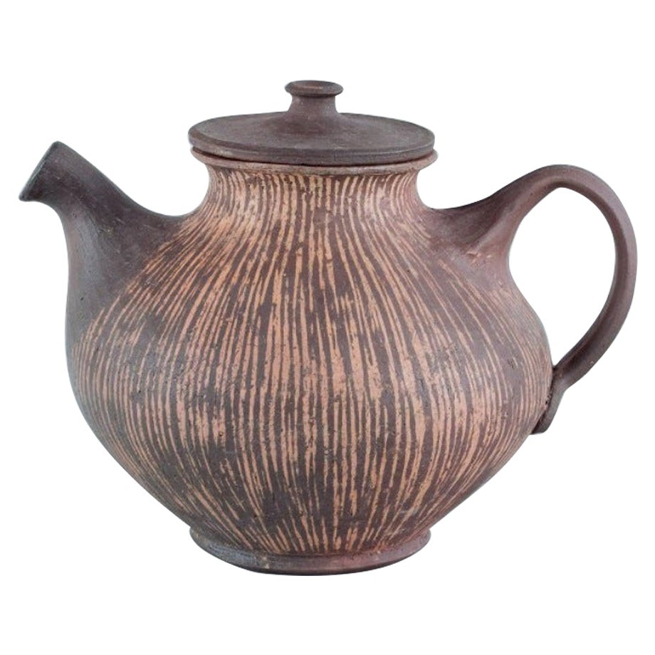 Gutte Eriksen, own studio, Denmark. Unique ceramic teapot. Raku-fire technique For Sale