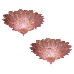 Pair of Pink Amethyst Murano Glass Leave Ceiling Light or Chandelier