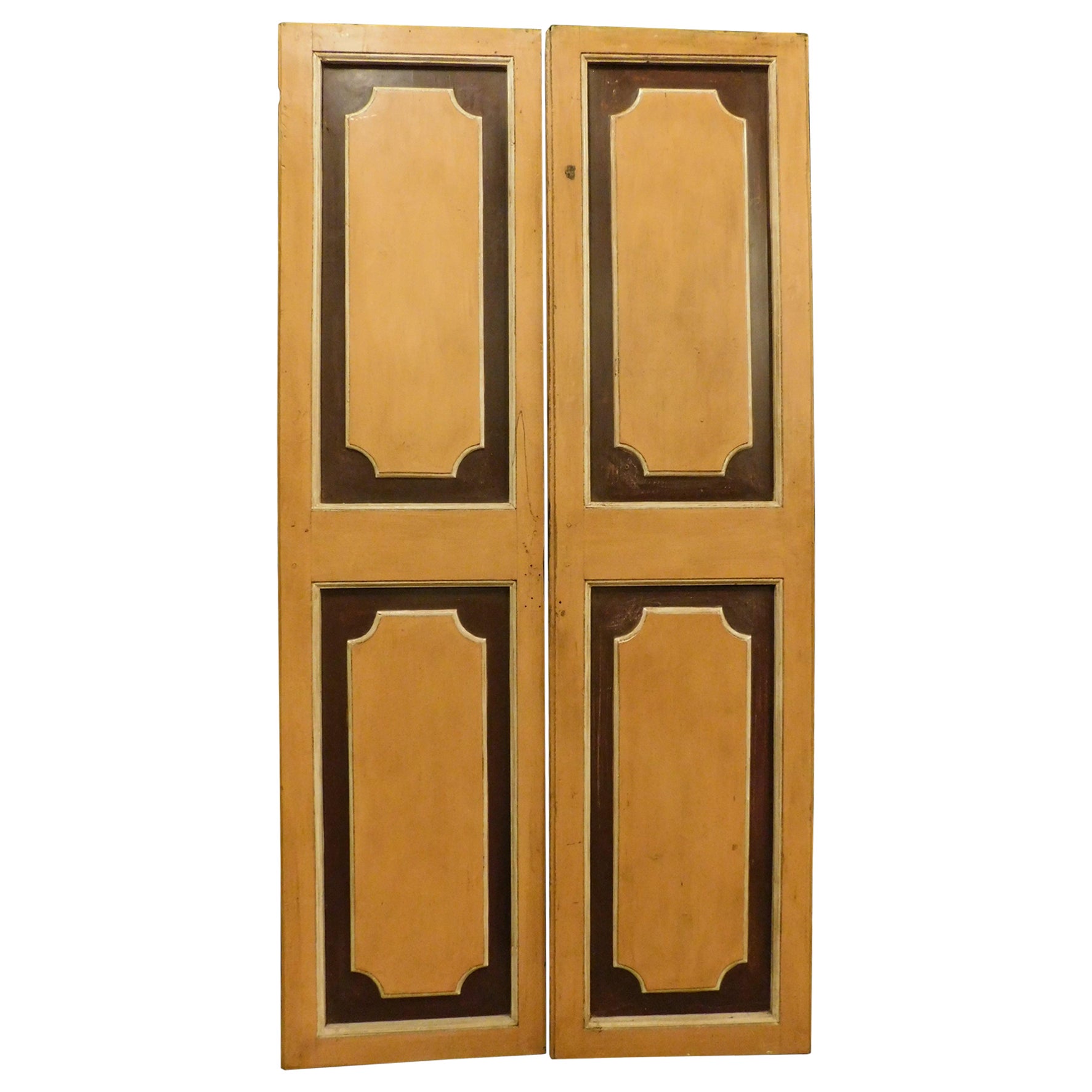 Zwei Flügel-Lackierte alte Türen n.3, lackiert, bemalt und mit Reliefs, Italien im Angebot