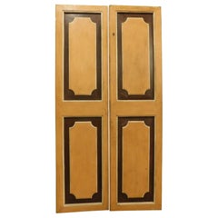 Used n.3 double wing lacquered old doors, painted and panels in relief, Italy