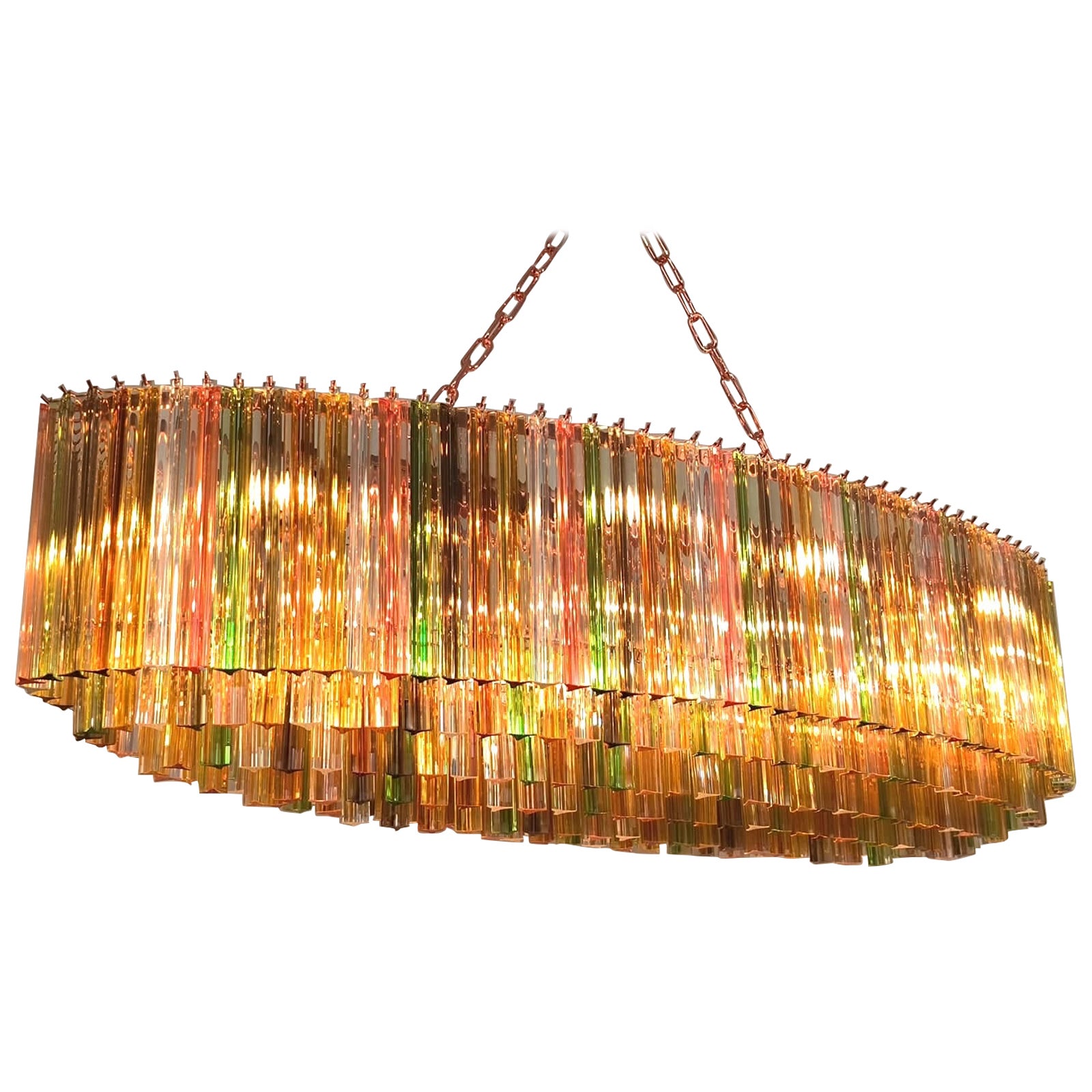 Outstanding Large Oval Shaped Multi-Color Triedi Murano Glass Chandelier For Sale
