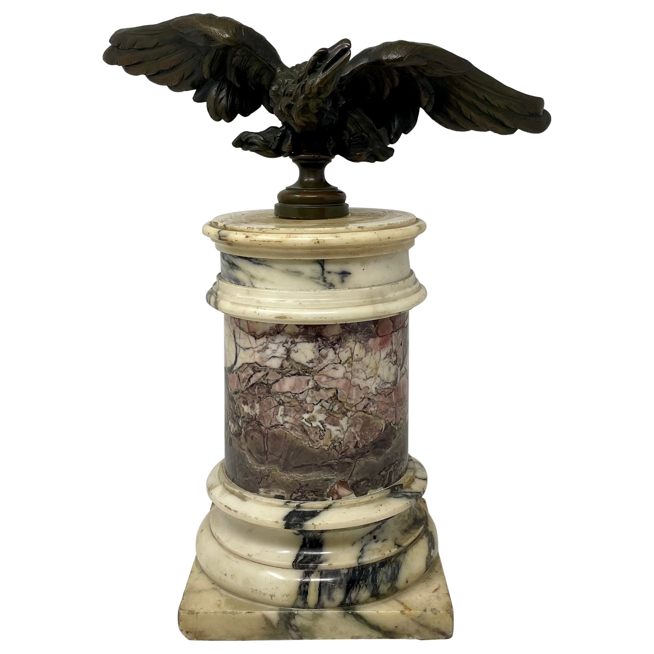 Antique 19th Century French Bronze Eagle on Marble Plinth, Circa 1880. For Sale