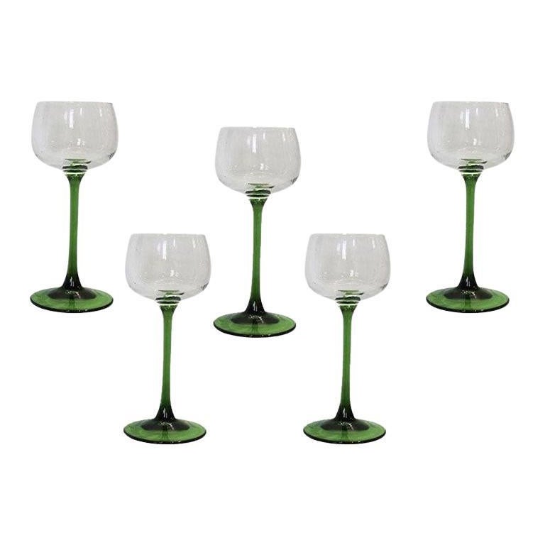 Green French Luminarc Cordial Glassware, Set of 5, 1970s, France For Sale