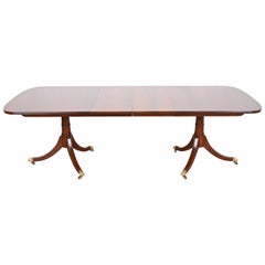 Retro Stickley Georgian Mahogany Double Pedestal Extension Dining Table, Refinished