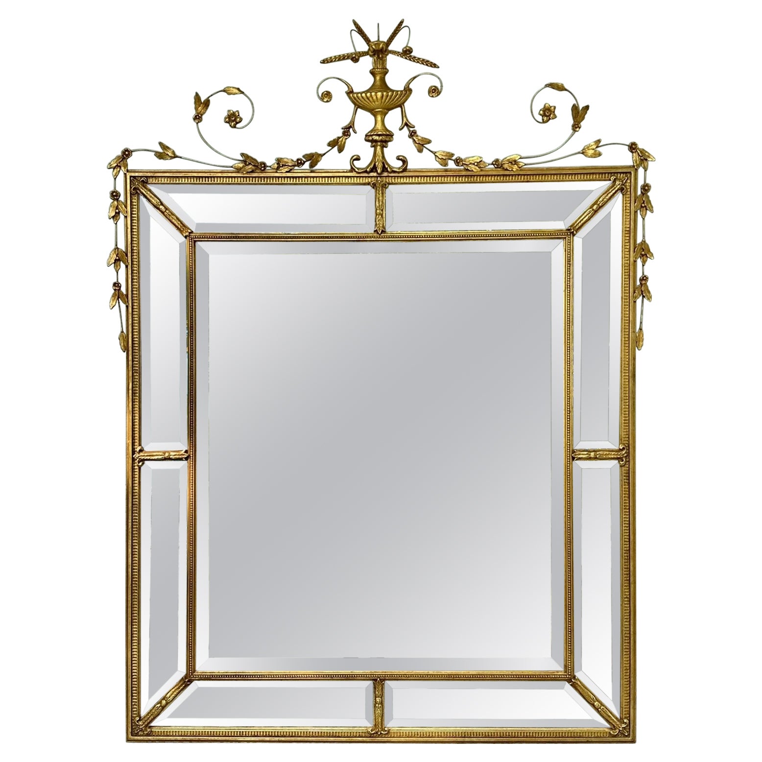 Monumental Adams Style Carved Giltwood Wall Mirror. For Sale
