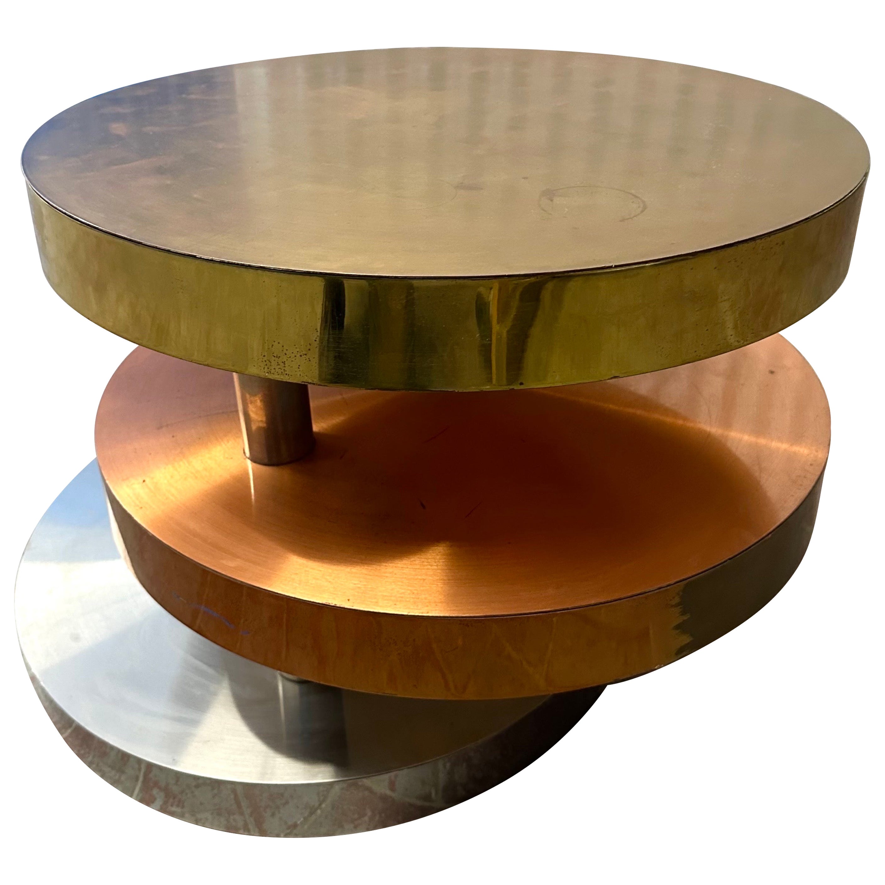 Lorin Marsh Mixed Metal Rolling, Swiveling Cocktail / Coffee Table For Sale