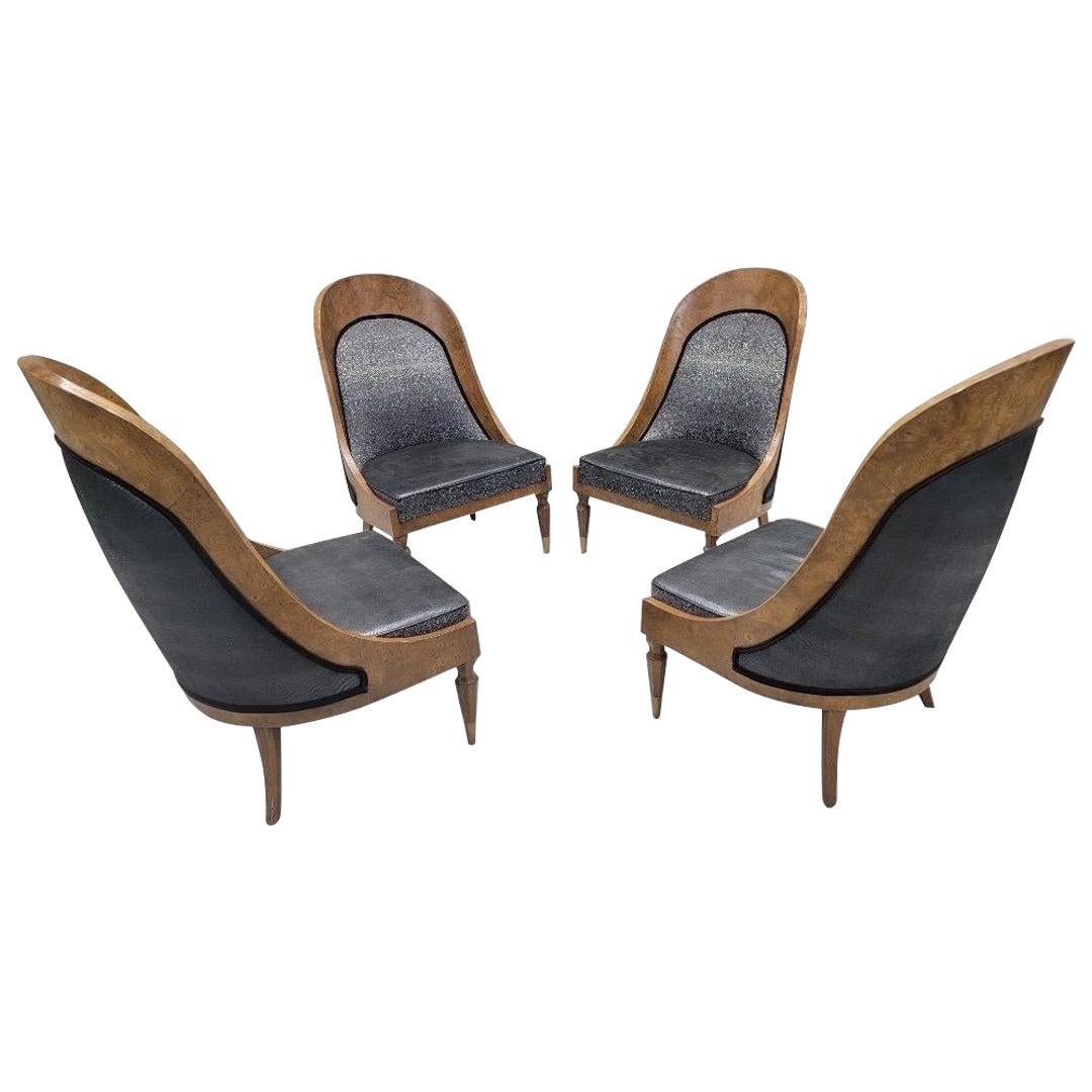 Vintage Biedermeier Style Burlwood Chairs by Michael Taylor For Baker Furniture For Sale