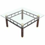 Table basse carrée en faux bambou avec base en métal bronzé