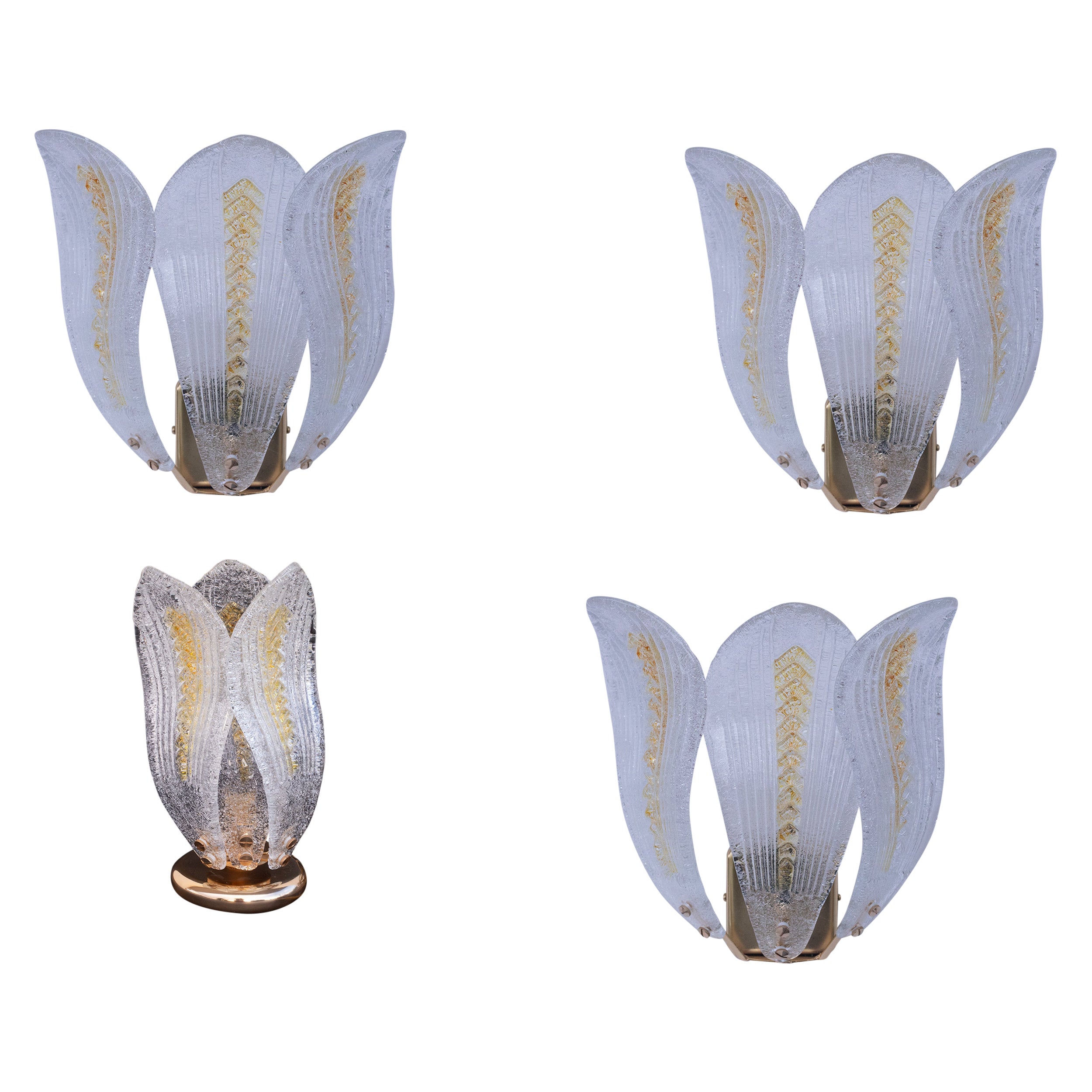 Set of 4 Murano Wall Light and Table lamps (3+1) , 1980s For Sale
