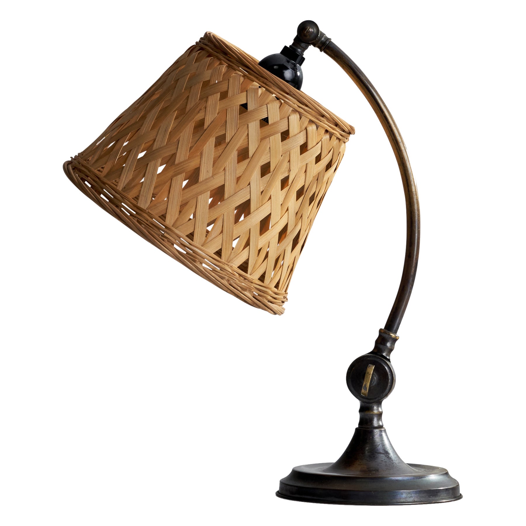 Swedish Designer, Table Lamp, Brass, Rattan, Sweden, 1930s