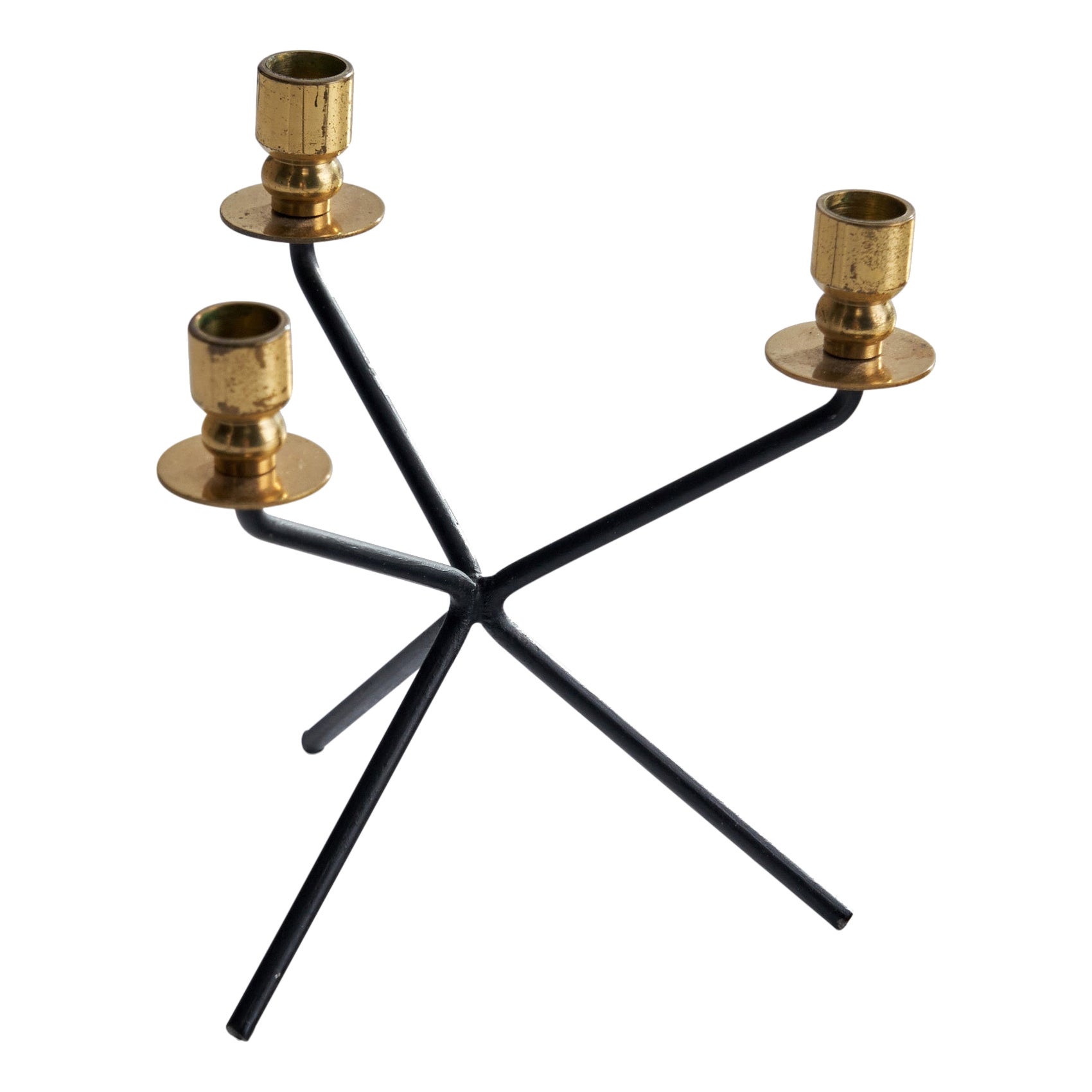 Swedish Designer, Small Candelabra, Brass, Metal, Sweden, 1940s For Sale