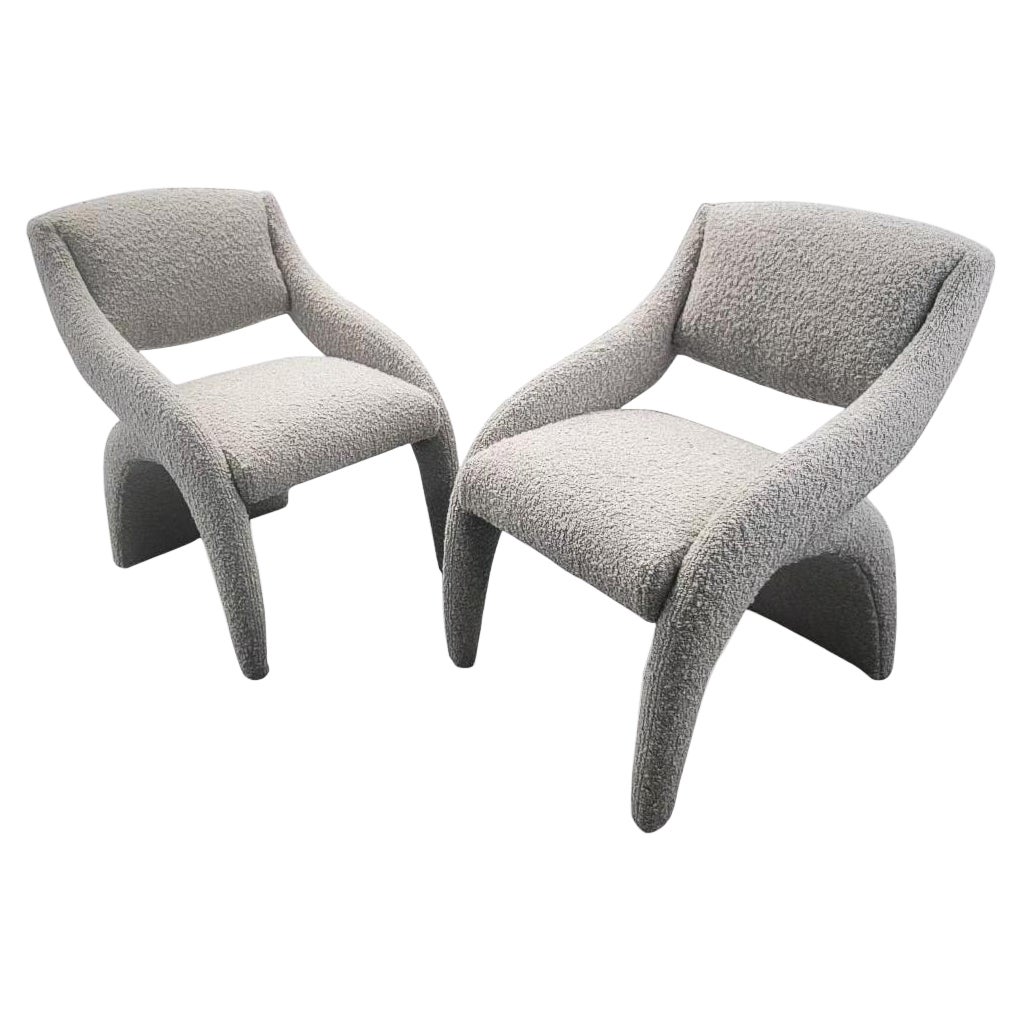 Vintage Postmodern Lounge Chairs by Carson Furniture Newly Upholstered in Boucle