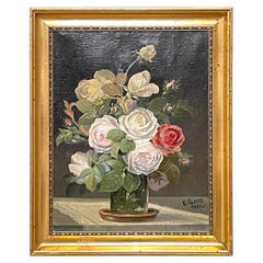 Antique still life floral painting from the 1920s by artist E. Gross