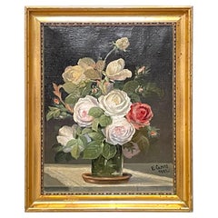 Nature morte antique, peinture florale des années 1920 de l'artiste E. Grosse