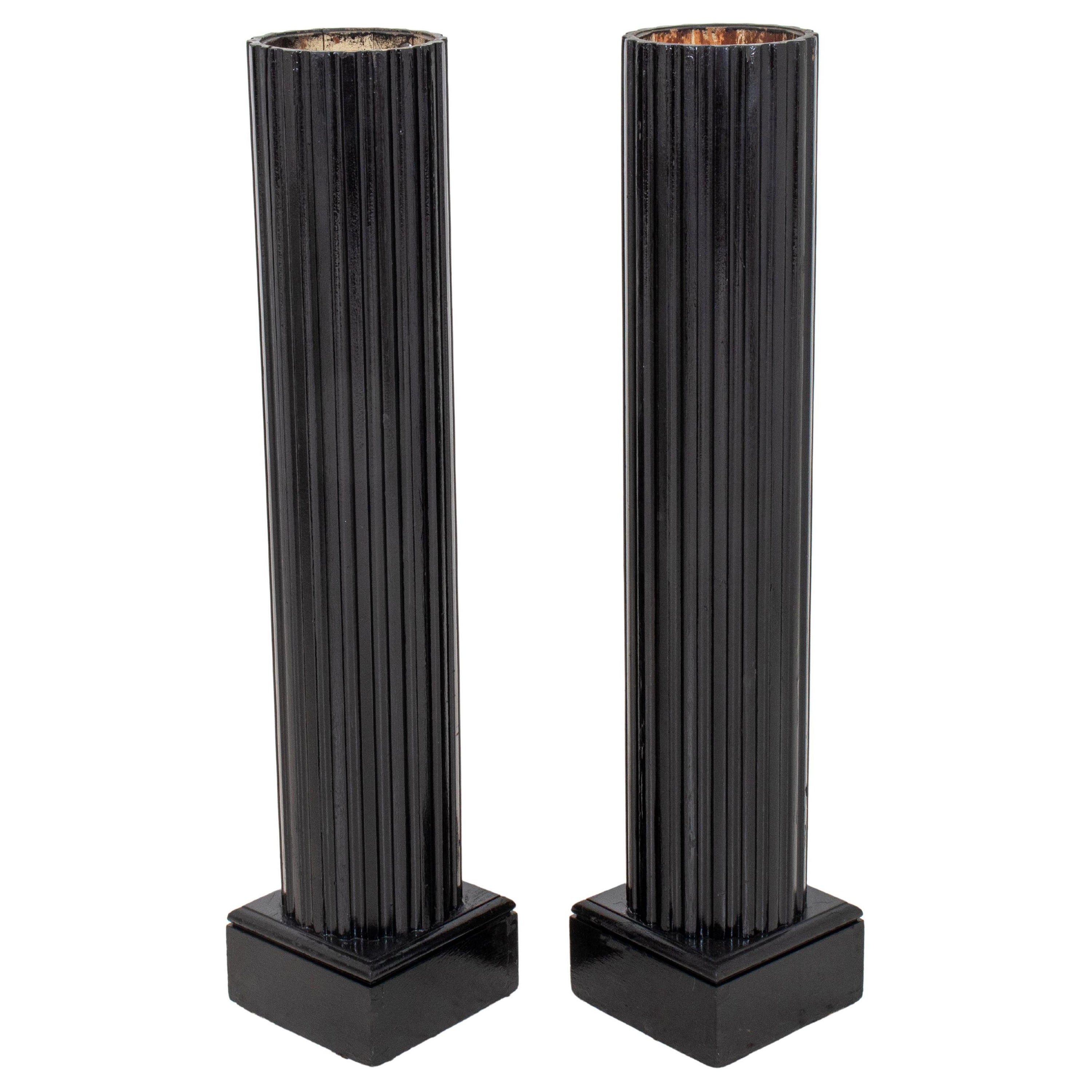 Neoclassical Ebonized Fluted Column Lamp 2 For Sale