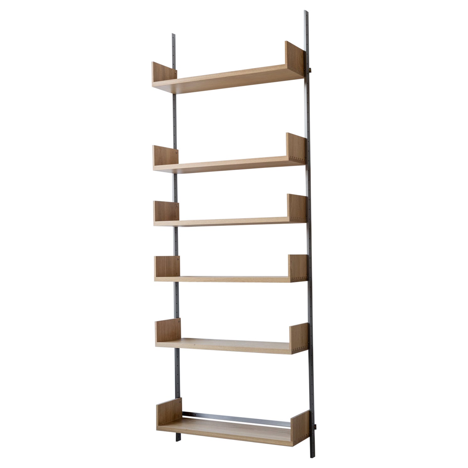 AS4 modular wall unit 32" wide bookshelf: solid white oak and cold-rolled steel